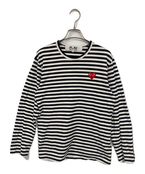 PLAY COMME des GARCONS（プレイコムデギャルソン）PLAY COMME des GARCONS (プレイコムデギャルソン) ハートロゴボーダーカットソー ホワイト×ブラック サイズ:Mの古着・服飾アイテム