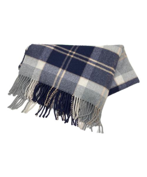 JOHNSTONS OF ELGIN（ジョンストンズオブエルガン）JOHNSTONS OF ELGIN (ジョンストンズオブエルガン) カシミヤチェックマフラー ネイビー×グレーの古着・服飾アイテム