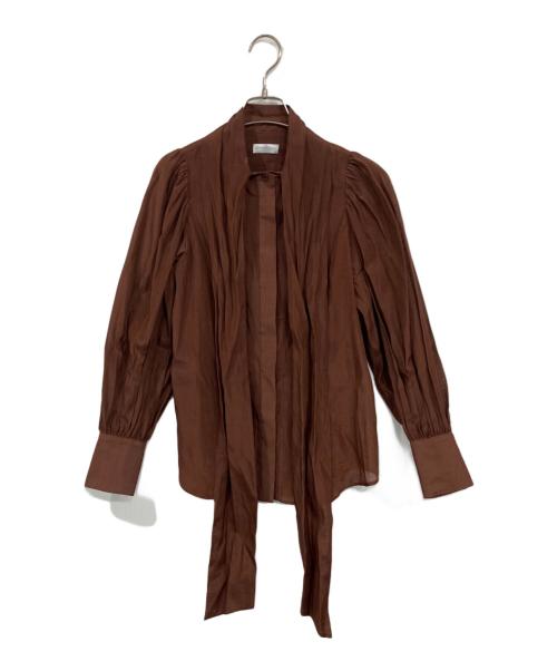 STRASBURGO（ストラスブルゴ）STRASBURGO (ストラスブルゴ) シルク混ボウタイブラウス ブラウン サイズ:S (36)の古着・服飾アイテム