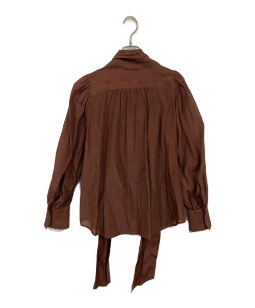 STRASBURGO（ストラスブルゴ）STRASBURGO (ストラスブルゴ) シルク混ボウタイブラウス ブラウン サイズ:S (36)の古着・服飾アイテム