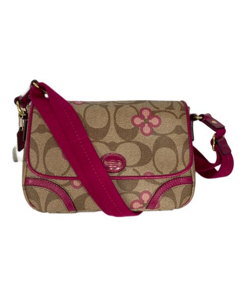 COACH（コーチ）COACH (コーチ) フラワーシグネチャーショルダーバッグ ベージュ×ピンクの古着・服飾アイテム