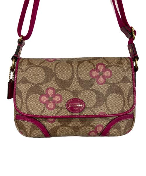 COACH（コーチ）COACH (コーチ) フラワーシグネチャーショルダーバッグ ベージュ×ピンクの古着・服飾アイテム