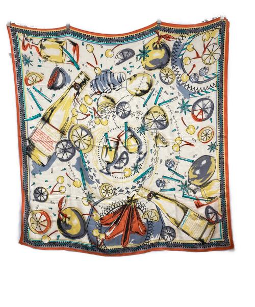 manipuri（マニプリ）manipuri (マニプリ) ＜ウールシルクストールヘリンボーン織120＞ホットワイン ベージュ×オレンジの古着・服飾アイテム