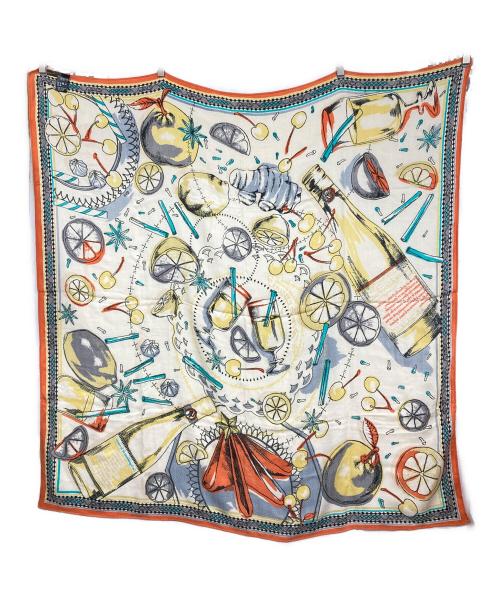 manipuri（マニプリ）manipuri (マニプリ) ＜ウールシルクストールヘリンボーン織120＞ホットワイン ベージュ×オレンジの古着・服飾アイテム