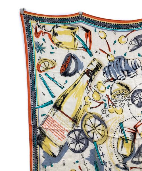 manipuri（マニプリ）manipuri (マニプリ) ＜ウールシルクストールヘリンボーン織120＞ホットワイン ベージュ×オレンジの古着・服飾アイテム