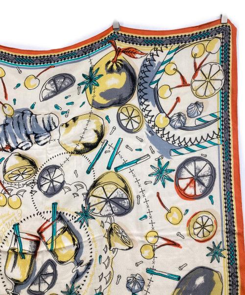 manipuri（マニプリ）manipuri (マニプリ) ＜ウールシルクストールヘリンボーン織120＞ホットワイン ベージュ×オレンジの古着・服飾アイテム