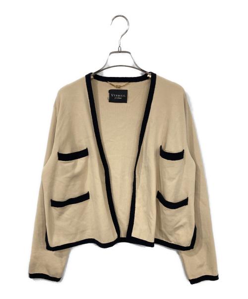 VERMEIL par iena（ヴェルメイユ パー イエナ）VERMEIL par iena (ヴェルメイユ パー イエナ) バイカラーバイピンクニットカーディガン ベージュ×ブラック サイズ:表記無しの古着・服飾アイテム