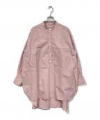 DEPAREILLEデパリエ）の古着「ノーカラーロングシャツ」｜ピンク