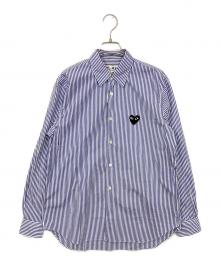 PLAY COMME des GARCONS（プレイコムデギャルソン）の古着「Stripe Shirt With Black Emblem Pattern A」｜ブルー