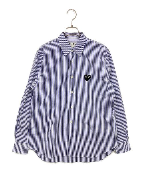 PLAY COMME des GARCONS（プレイコムデギャルソン）PLAY COMME des GARCONS (プレイコムデギャルソン) Stripe Shirt With Black Emblem Pattern A ブルー サイズ:SIZE Sの古着・服飾アイテム