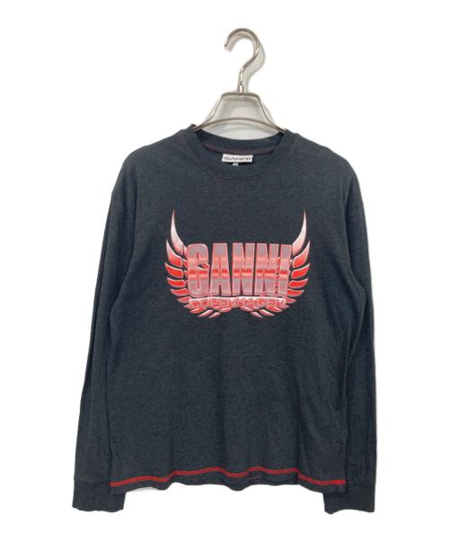 GANNI（ガニー）Ganni (ガニー) プリントロングスリーブTシャツ グレー サイズ:XSの古着・服飾アイテム