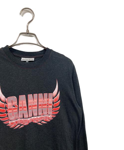 GANNI（ガニー）Ganni (ガニー) プリントロングスリーブTシャツ グレー サイズ:XSの古着・服飾アイテム