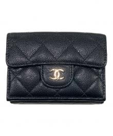 CHANEL（シャネル）の古着「キャビアスキンフラップ3つ折り財布」｜ブラック