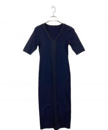 JENNE（ジェンヌ）の古着「フロントケーブルニットタイトワンピース」｜ネイビー