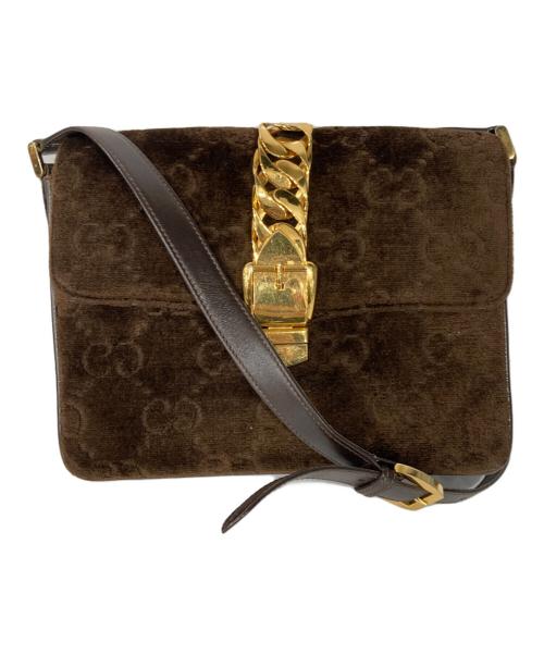 GUCCI（グッチ）GUCCI (グッチ) シルヴィGGベロアショルダーバッグ ブラウンの古着・服飾アイテム