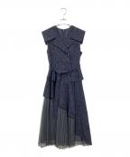 DazzliNダズリン）の古着「アシメプリーツトレンチワンピース」｜ネイビー
