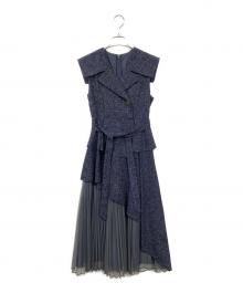 DazzliN（ダズリン）の古着「アシメプリーツトレンチワンピース」｜ネイビー