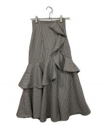 rienda（リエンダ）の古着「千鳥フリルスリットスコートショートパンツ」｜ホワイト×ブラック