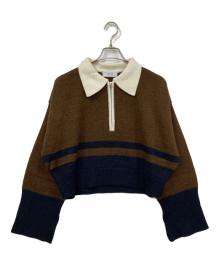 Adam et Rope（アダム エ ロペ）の古着「カラーブロックショートニットプルオーバー」｜ブラウン