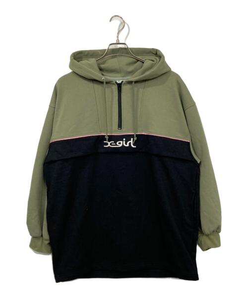 X-GIRL（エックスガール）X-girl (エックスガール) BICOLOR ANORAK SWEAT DRESS カーキ×ブラック サイズ:Sの古着・服飾アイテム