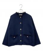 N.NATURAL BEAUTY BASICエヌ ナチュラルビューティーベーシック）の古着「ノーカラーツイードジャケット」｜ネイビー