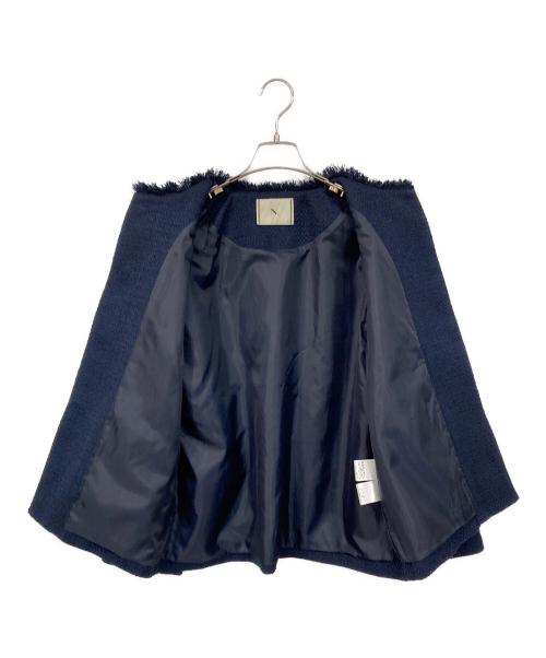 N.NATURAL BEAUTY BASIC（エヌ ナチュラルビューティーベーシック）N.NATURAL BEAUTY BASIC (エヌ ナチュラルビューティーベーシック) ノーカラーツイードジャケット ネイビー サイズ:Mの古着・服飾アイテム