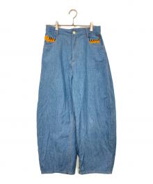 niko and×tsumori chisato（ニコアンド×ツモリチサト）の古着「猫刺繍シャンブレーパンツ」｜インディゴ