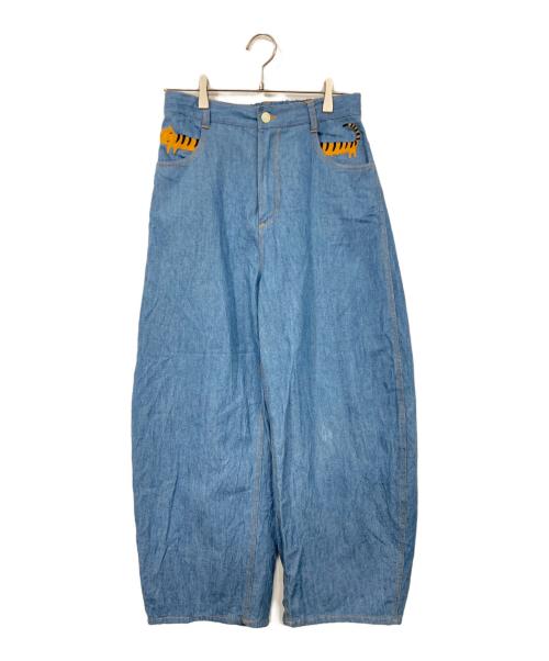 niko and（ニコアンド）niko and (ニコアンド) tsumori chisato (ツモリチサト) 猫刺繍シャンブレーパンツ インディゴ サイズ:Lの古着・服飾アイテム