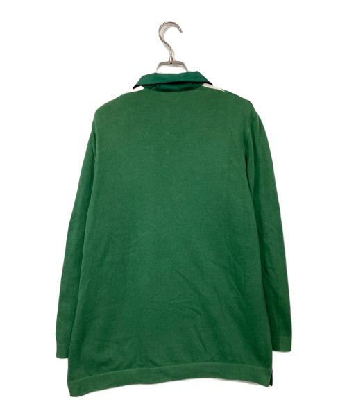 HERMES（エルメス）HERMES (エルメス) スカーフ切替長袖ポロシャツ グリーン×ホワイト サイズ:Mの古着・服飾アイテム