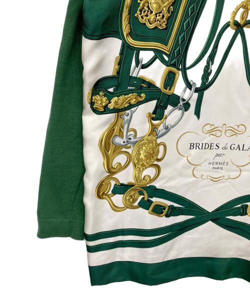 HERMES（エルメス）HERMES (エルメス) スカーフ切替長袖ポロシャツ グリーン×ホワイト サイズ:Mの古着・服飾アイテム