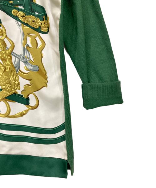 HERMES（エルメス）HERMES (エルメス) スカーフ切替長袖ポロシャツ グリーン×ホワイト サイズ:Mの古着・服飾アイテム