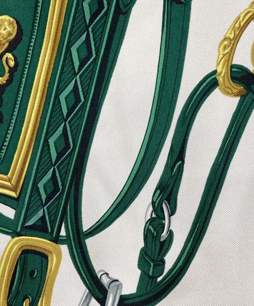 HERMES（エルメス）HERMES (エルメス) スカーフ切替長袖ポロシャツ グリーン×ホワイト サイズ:Mの古着・服飾アイテム