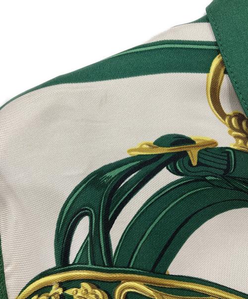 HERMES（エルメス）HERMES (エルメス) スカーフ切替長袖ポロシャツ グリーン×ホワイト サイズ:Mの古着・服飾アイテム