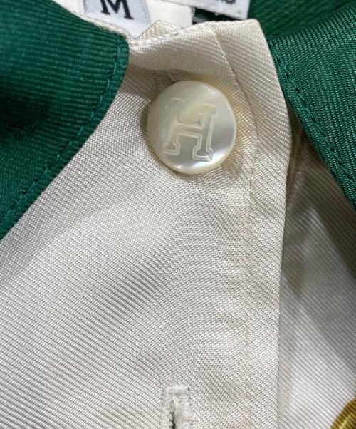 HERMES（エルメス）HERMES (エルメス) スカーフ切替長袖ポロシャツ グリーン×ホワイト サイズ:Mの古着・服飾アイテム