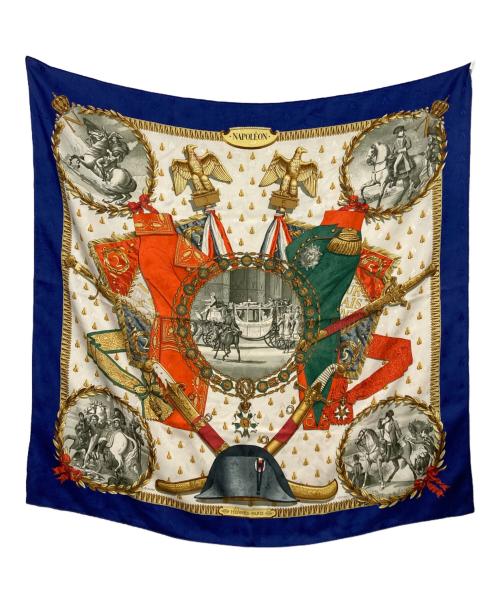 HERMES（エルメス）HERMES (エルメス) シルクスカーフ ブルー×ベージュの古着・服飾アイテム