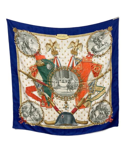 HERMES（エルメス）HERMES (エルメス) シルクスカーフ ブルー×ベージュの古着・服飾アイテム