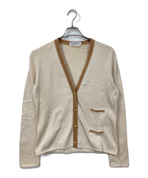 Salvatore Ferragamo（サルヴァトーレ フェラガモ）Salvatore Ferragamo (サルヴァトーレ フェラガモ) Vネックカーディガン ベージュ サイズ:Lの古着・服飾アイテム