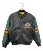 Green bay packersグリーンベイ・パッカーズ）の古着「レザースタジャン」｜ブラック×グリーン