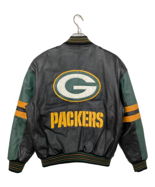 Green bay packers（グリーンベイ・パッカーズ）Green bay packers (グリーンベイ・パッカーズ) レザースタジャン ブラック×グリーン サイズ:Mの古着・服飾アイテム