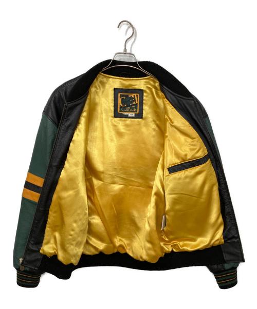 Green bay packers（グリーンベイ・パッカーズ）Green bay packers (グリーンベイ・パッカーズ) レザースタジャン ブラック×グリーン サイズ:Mの古着・服飾アイテム
