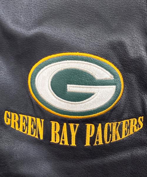 Green bay packers（グリーンベイ・パッカーズ）Green bay packers (グリーンベイ・パッカーズ) レザースタジャン ブラック×グリーン サイズ:Mの古着・服飾アイテム