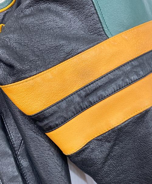 Green bay packers（グリーンベイ・パッカーズ）Green bay packers (グリーンベイ・パッカーズ) レザースタジャン ブラック×グリーン サイズ:Mの古着・服飾アイテム