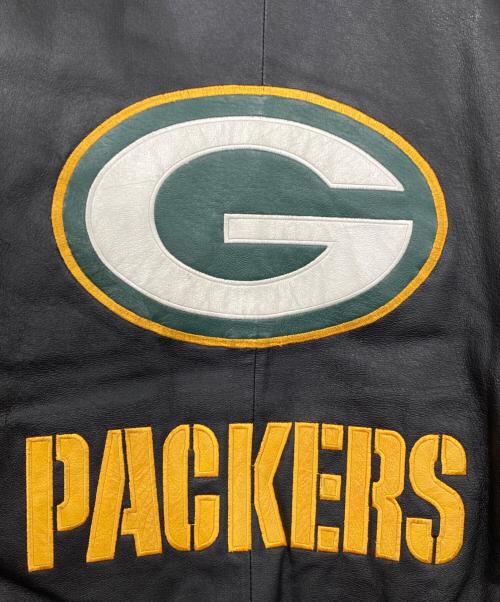 Green bay packers（グリーンベイ・パッカーズ）Green bay packers (グリーンベイ・パッカーズ) レザースタジャン ブラック×グリーン サイズ:Mの古着・服飾アイテム