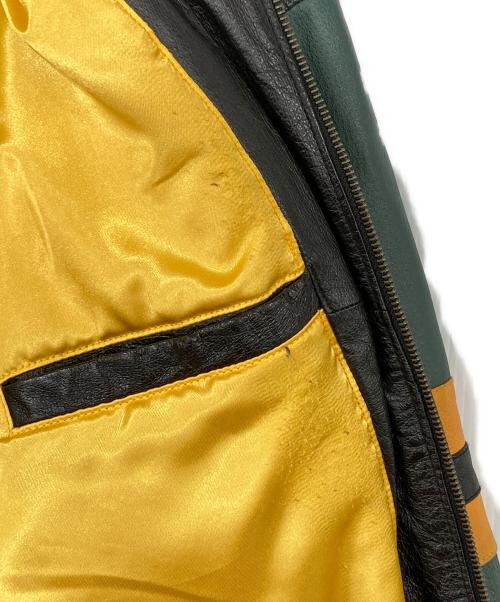 Green bay packers（グリーンベイ・パッカーズ）Green bay packers (グリーンベイ・パッカーズ) レザースタジャン ブラック×グリーン サイズ:Mの古着・服飾アイテム