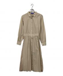 BLUE LABEL CRESTBRIDGE（ブルーレーベルクレストブリッジ）の古着「レース切替シャツワンピース」｜ベージュ
