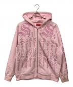 SUPREMEシュプリーム）の古着「Rhinestone Zip up Hooded Sweatshirt」｜ピンク