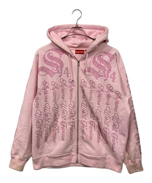 SUPREME（シュプリーム）Supreme (シュプリーム) Rhinestone Zip up Hooded Sweatshirt ピンク サイズ:Lの古着・服飾アイテム