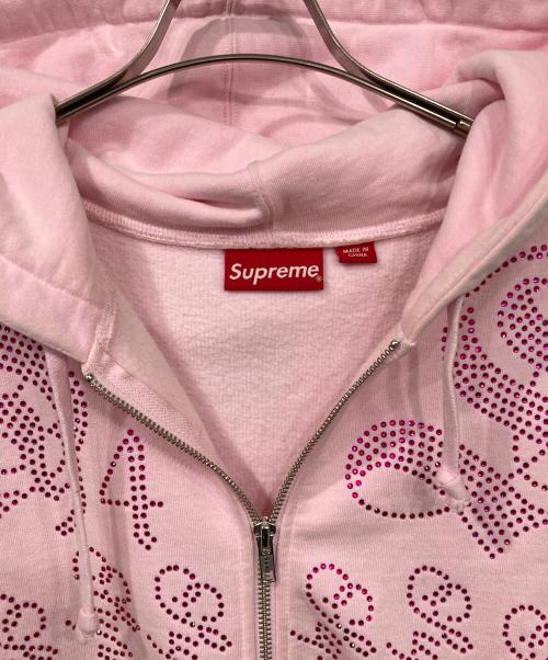 SUPREME（シュプリーム）Supreme (シュプリーム) Rhinestone Zip up Hooded Sweatshirt ピンク サイズ:Lの古着・服飾アイテム