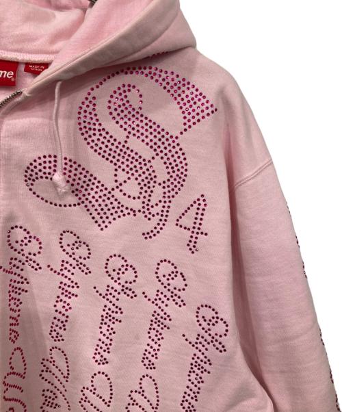 SUPREME（シュプリーム）Supreme (シュプリーム) Rhinestone Zip up Hooded Sweatshirt ピンク サイズ:Lの古着・服飾アイテム