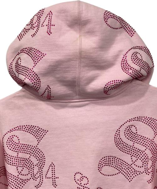 SUPREME（シュプリーム）Supreme (シュプリーム) Rhinestone Zip up Hooded Sweatshirt ピンク サイズ:Lの古着・服飾アイテム